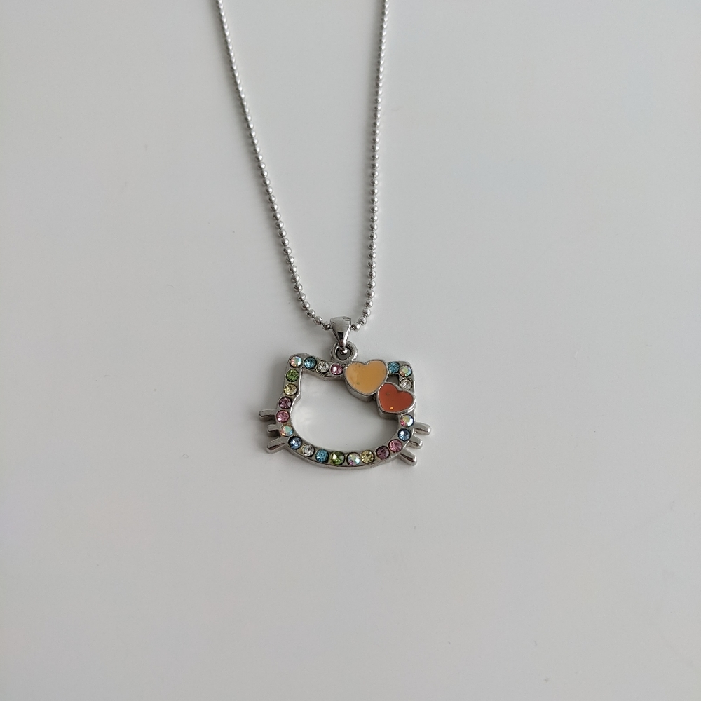 Hello Kitty outline rhinestone silver-toned necklace